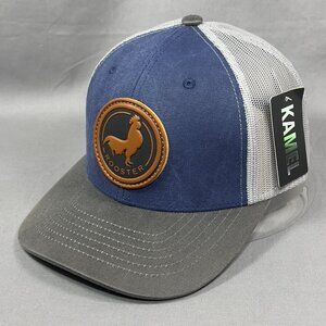 Kamel Snapback Cap Hat Blue Trucker Western Farmer Rooster Leather Patch Mens
